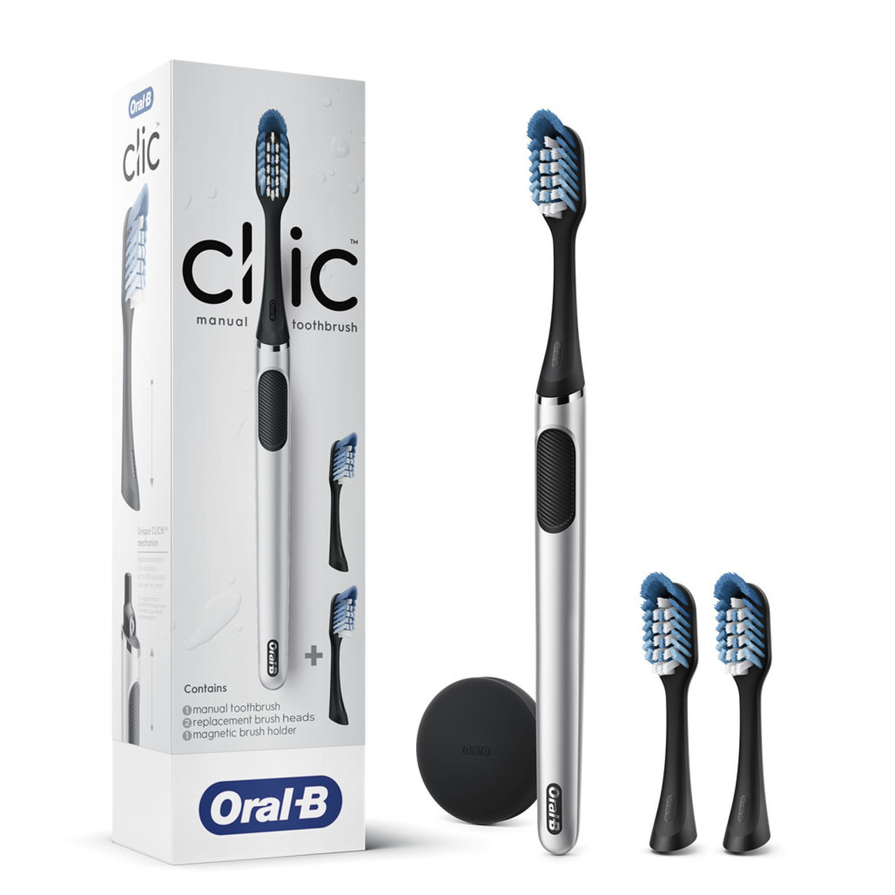 Clic Toothbrush Deluxe Starter Kit, Chrome Black