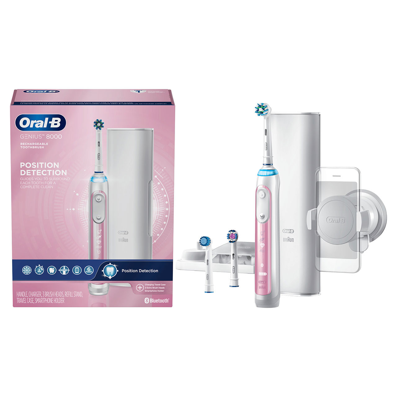  Electric Toothbrush, Oral-B 7000 SmartSeries Black Electronic  Power Rechargeable Toothbrush with Bluetooth Connectivity Powered by Braun  , 8 Piece Set : Health & Household