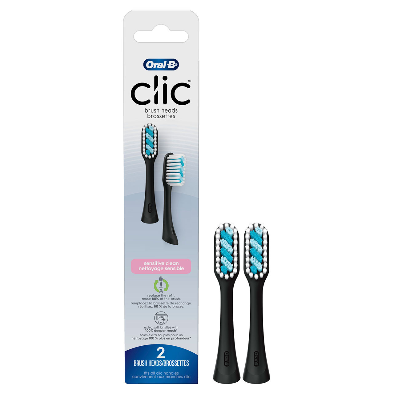 Typisch Skim vrijgesteld Clic Toothbrush Sensitive Clean Replacement Brush Heads | Oral-B