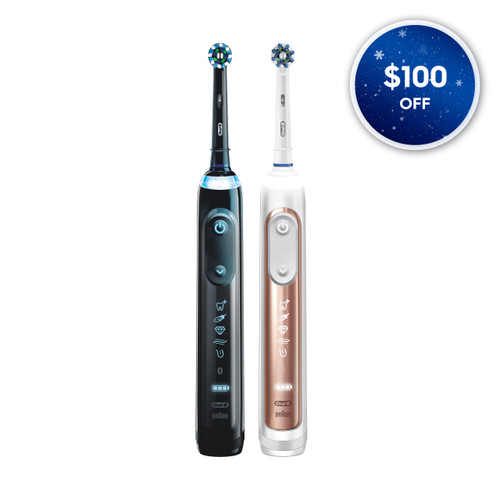Oral-B Genius 7500 Rechargeable Electric Toothbrush Twin Pack, Black and Rose Gold