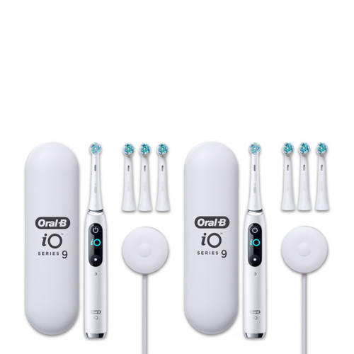 Oral-B iO9 Twin Pack, White Alabaster + White Alabaster