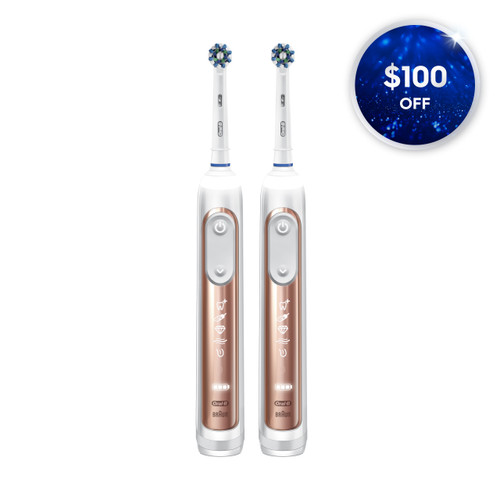 Oral-B Genius 7500 Rechargeable Electric Toothbrush Twin Pack, Rose Gold