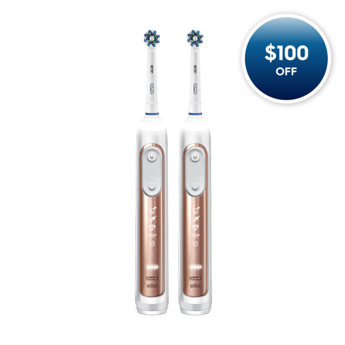 Oral-B Genius 7500 Rechargeable Electric Toothbrush Twin Pack, Rose Gold