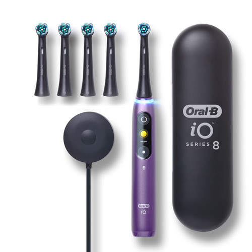 Oral-B iO Series 8 Electric Toothbrush and Brush Head Bundle, Violet Ametrine
