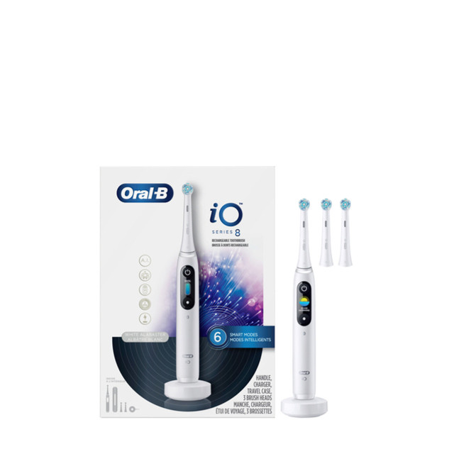 Oral-B iO Series 8 Electric Toothbrush with 3 Brush Heads, White Alabster 