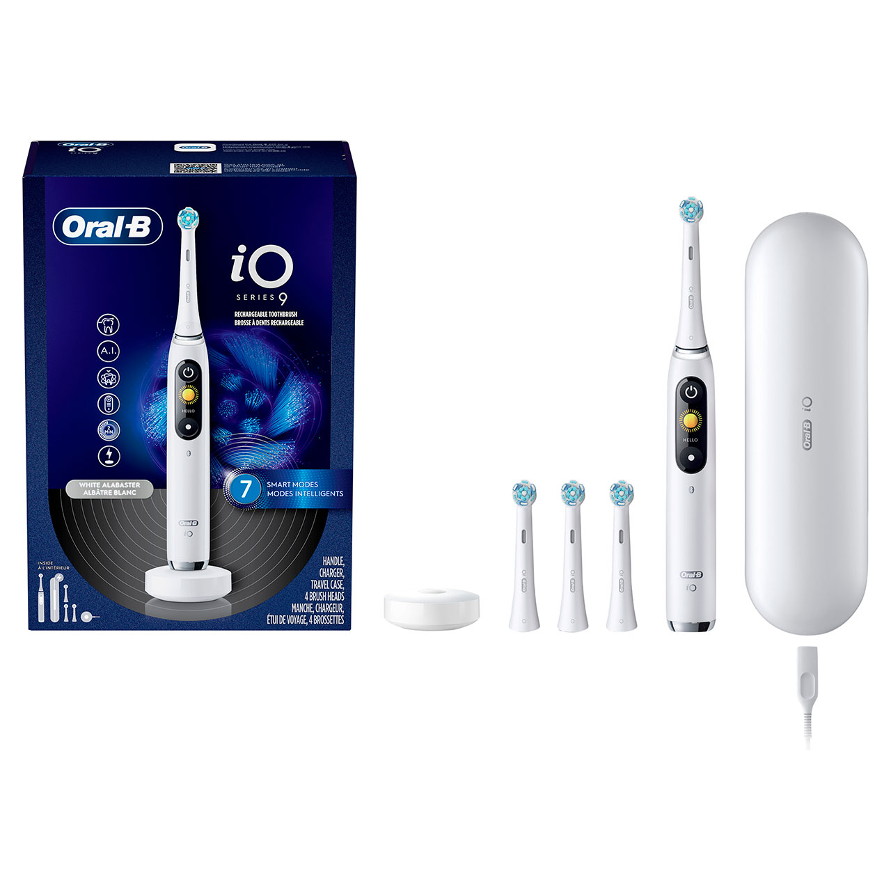 iO Series 9 Rechargeable Electric Toothbrush, White Alabaster