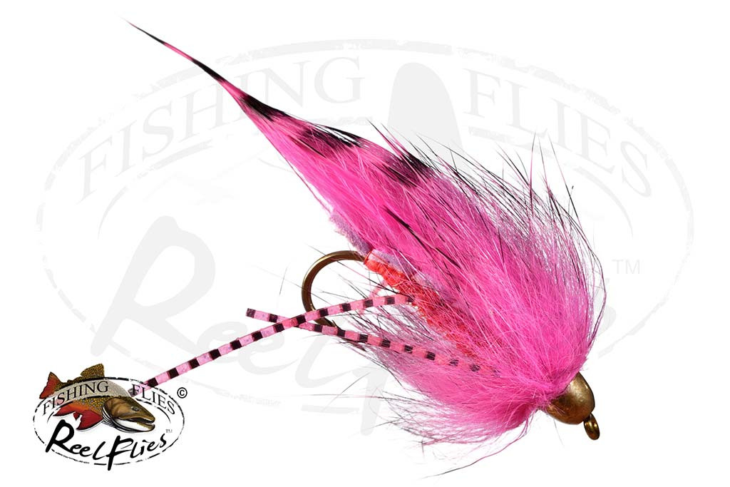 Black Barred Hot Pink Conehead Zonker Fly | ReeFlies™