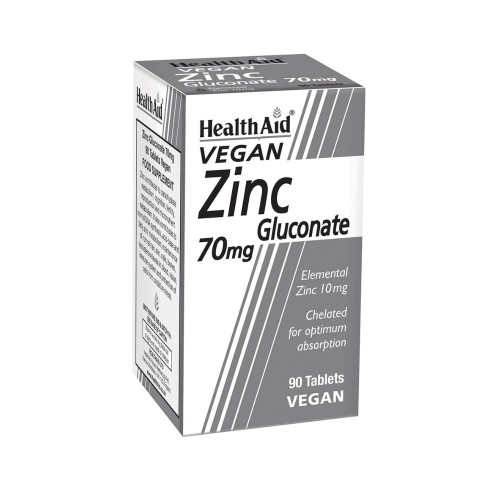 HealthAid Vegan Zinc Gluconate 70mg 90 Tablets HealthAid Vegan Zinc Gluconate 70mg 90 Tablets