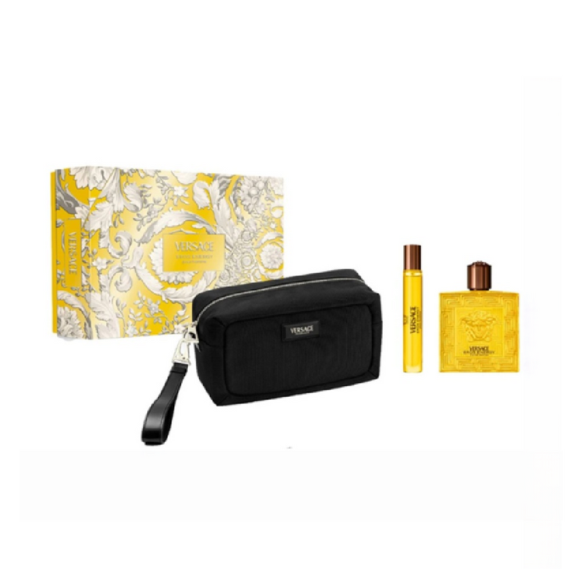 Versace Eros Energy Pour Homme Gift Set – Eau de Parfum 100ml + Travel Spray 10ml + Black Trousse