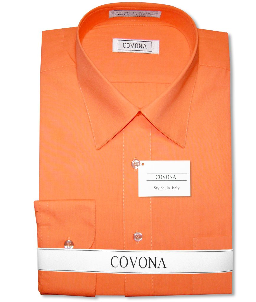 Mens Solid Burnt Orange Color Dress Shirt with Convertible Cuffs