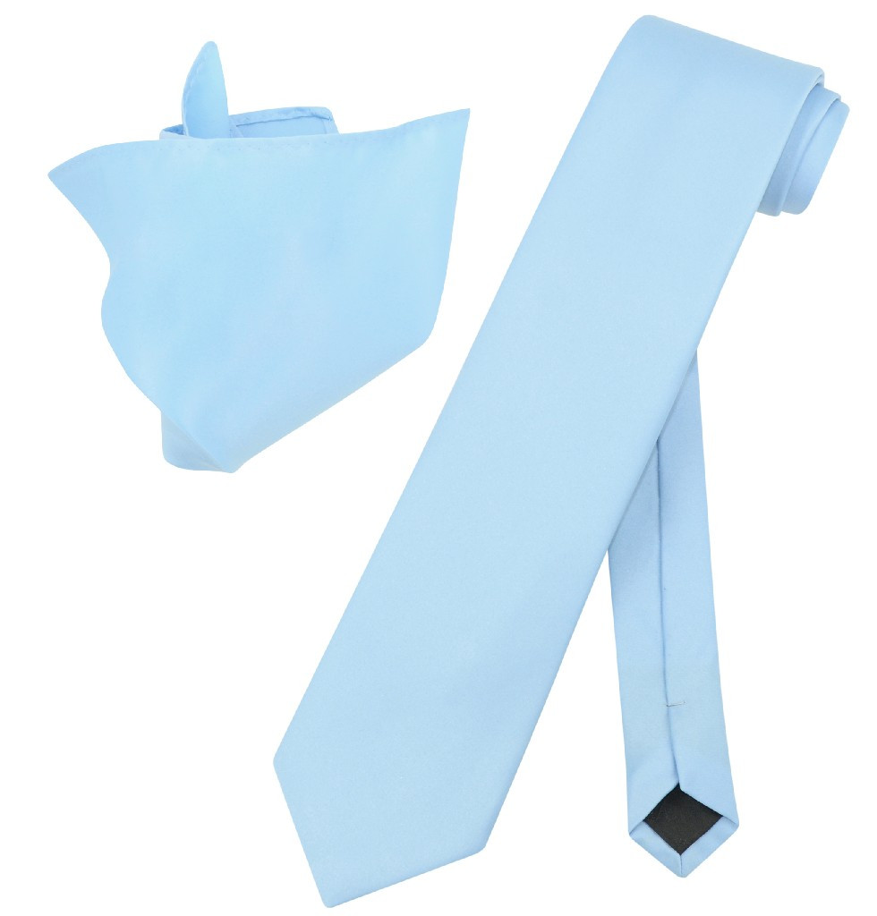 Extra Long Baby Blue Tie Set Solid Baby Blue Color XL NeckTie