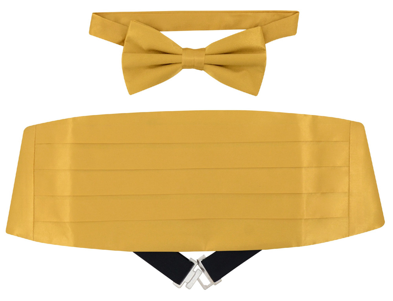 Silk Cumberbund BowTie Solid Gold Color Mens Cummerbund Bow Tie Set
