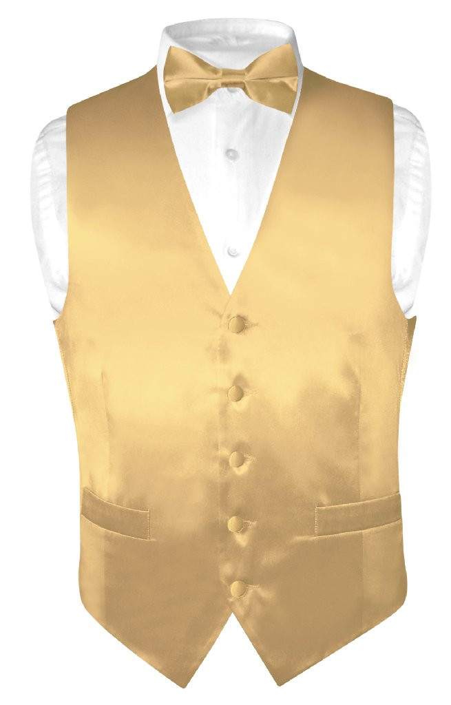 Gold Color Vest Gold Color BowTie Silk Solid Vest Bow Tie Set
