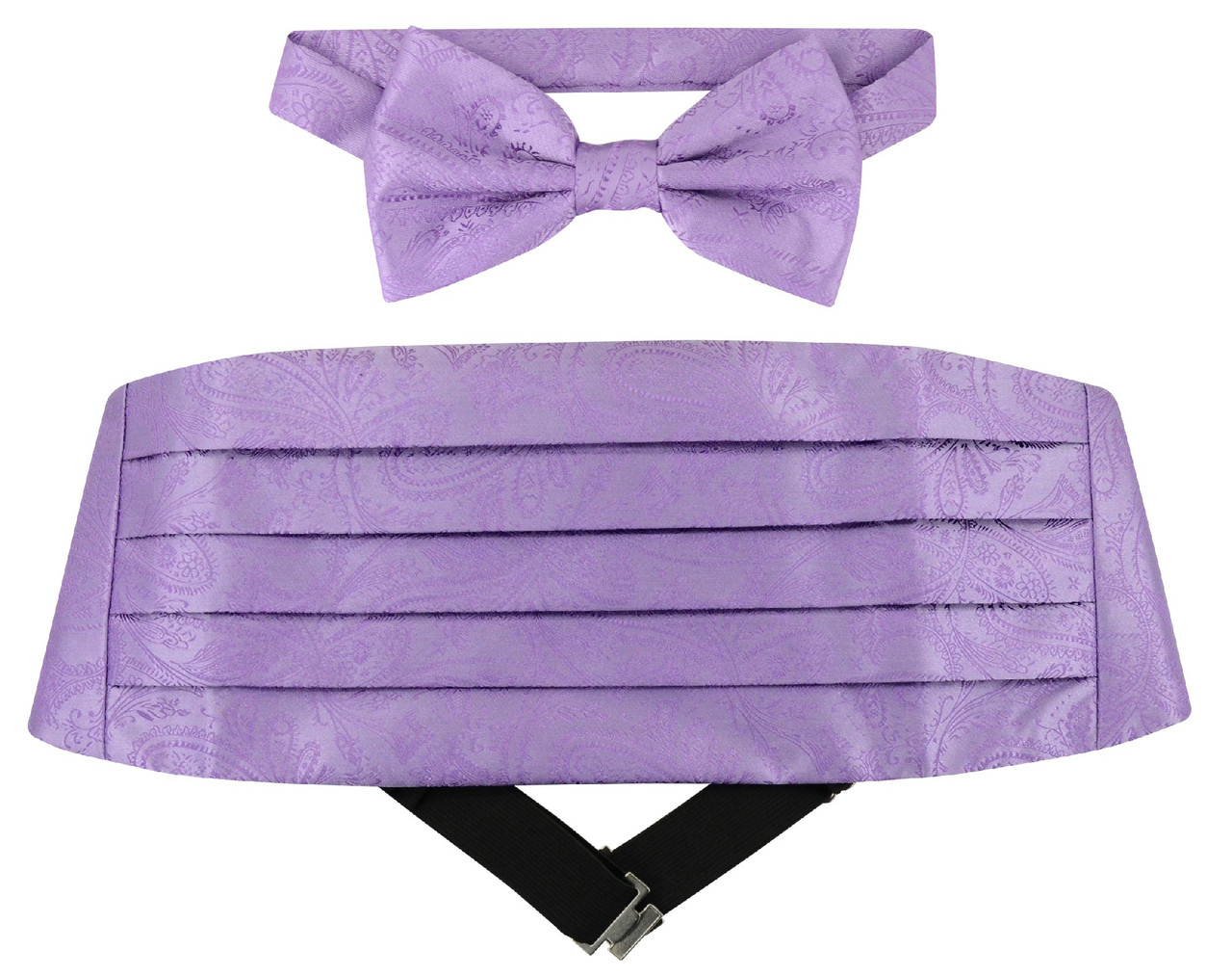 Cumberbund BowTie Lavender Purple Paisley Mens Cummerbund Bow Tie Set