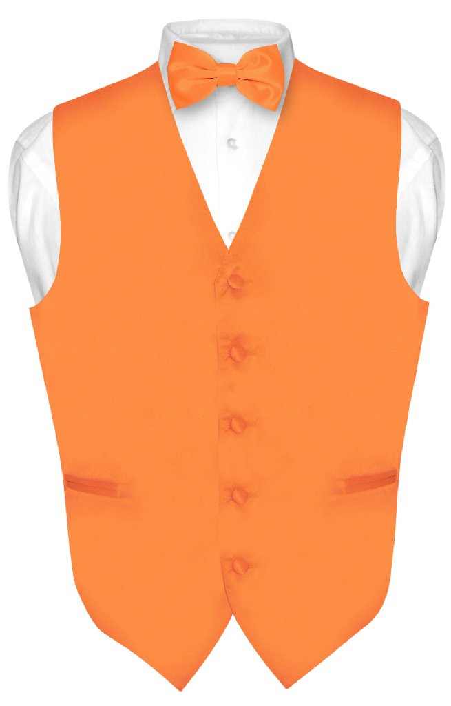 Solid Orange Tie Mens Orange Vest and Bow Tie Set