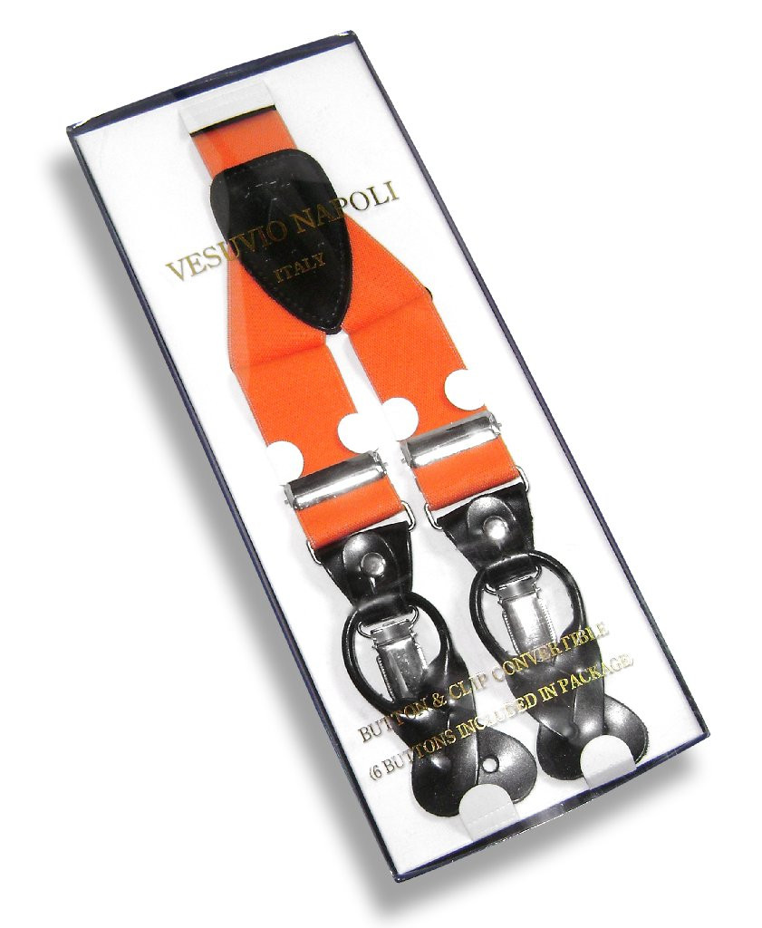 Mens Solid Orange Suspenders Y Shape Back Elastic Button & Clip