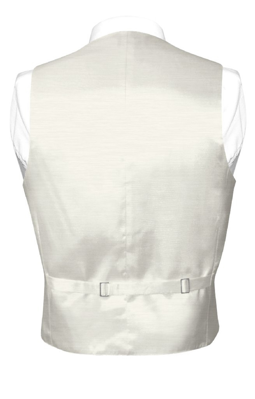 Biagio Mens Solid Off-White Bamboo Silk Dress Vest Bow Tie Set