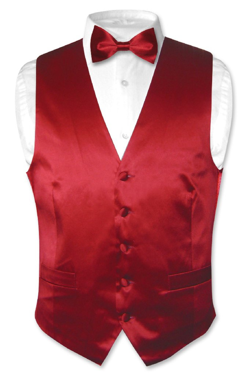 Dark Red Vest | Dark Red Bow Tie | Silk Dark Red Vest Bow Tie Set