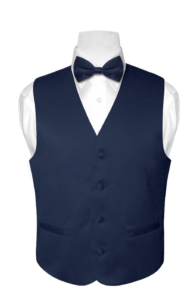 Boys Dress Vest Bow Tie Solid Navy Blue Color BowTie Set