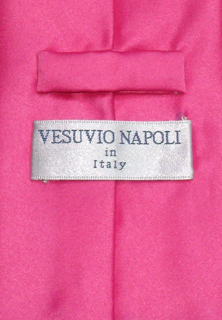 Vesuvio Napoli Solid Hot Pink Fuchsia NeckTie Hanky Mens Neck Tie Set