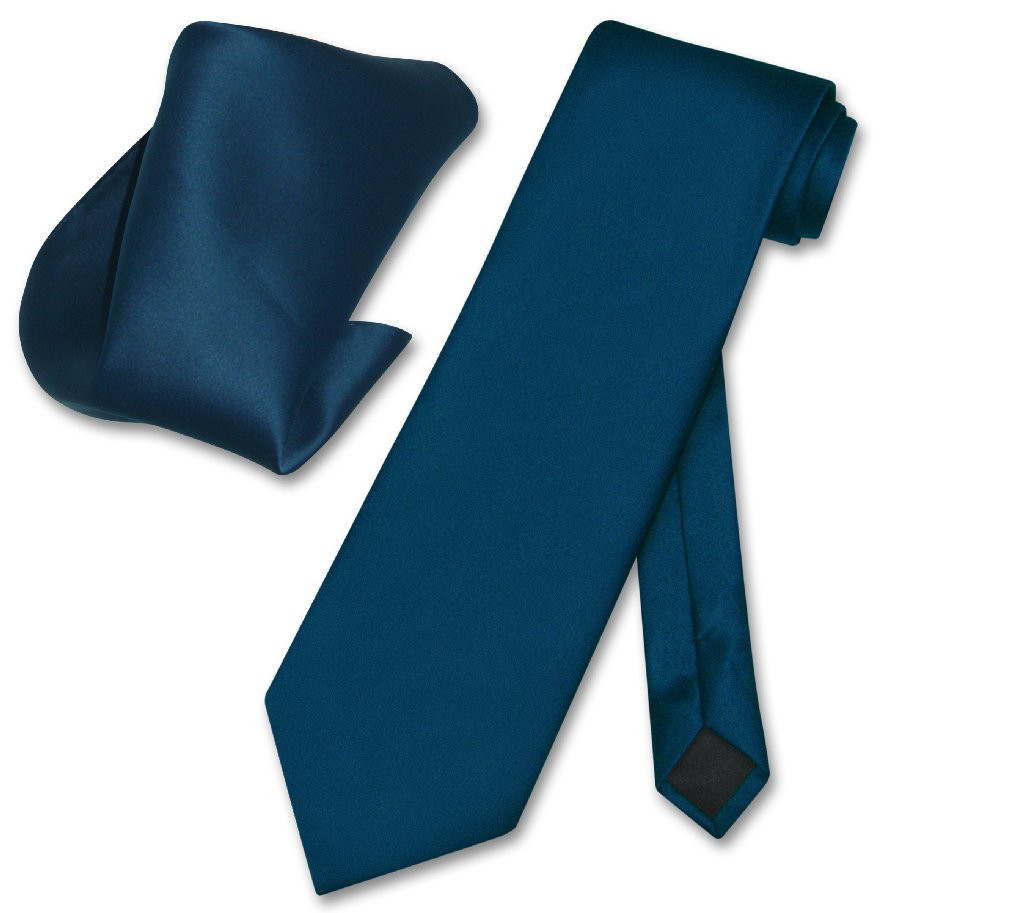 Vesuvio Napoli Solid Blue Sapphire NeckTie Handkerchief Mens Tie Set