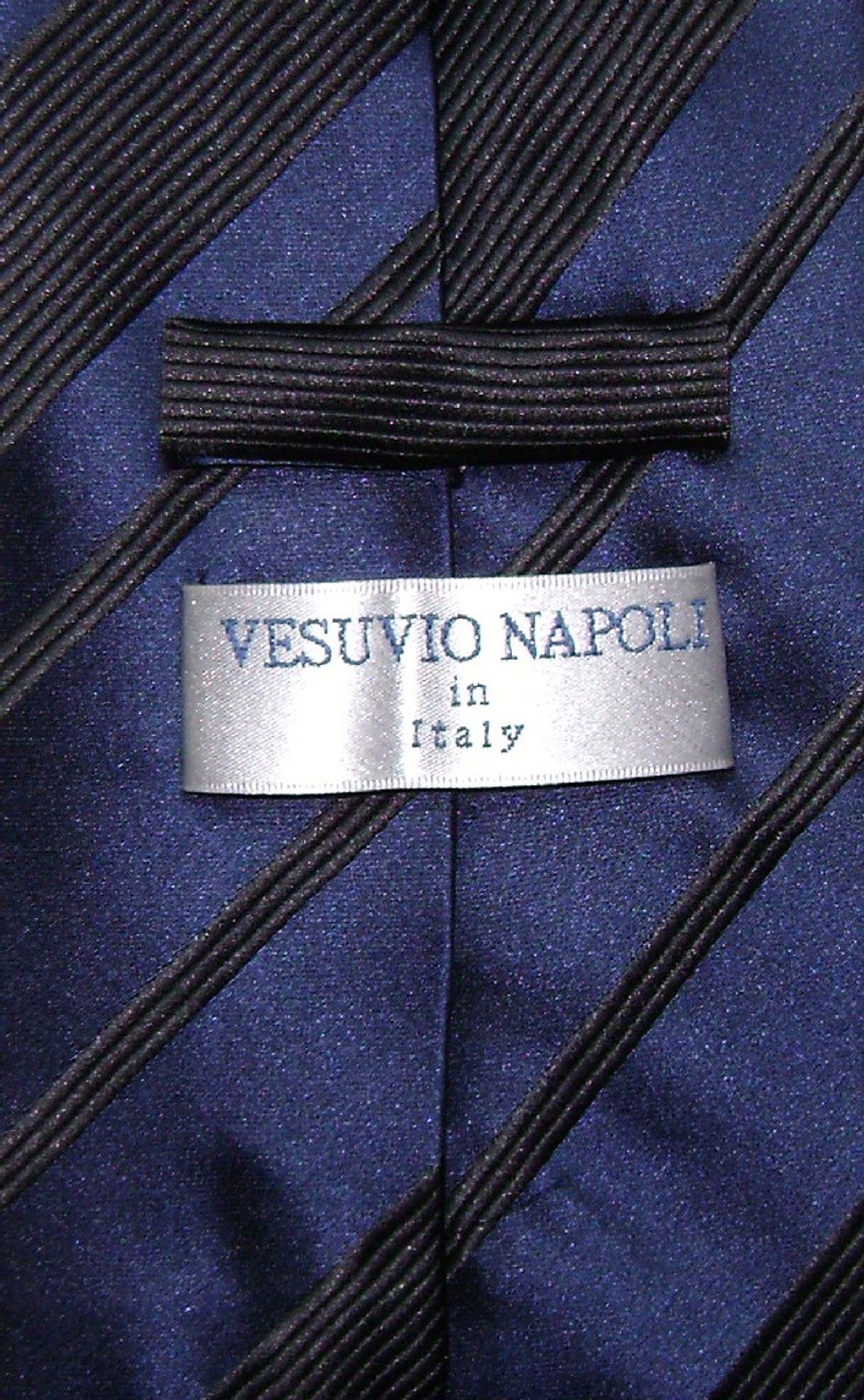 Vesuvio Napoli NeckTie Navy Blue Woven Striped Design Mens Neck Tie