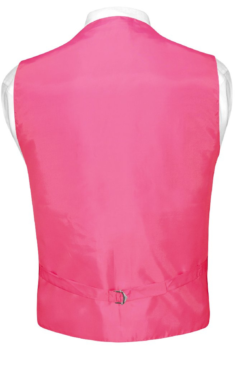 Mens Dress Vest BowTie Hot Pink Fuchsia Woven Horizontal Stripe Set