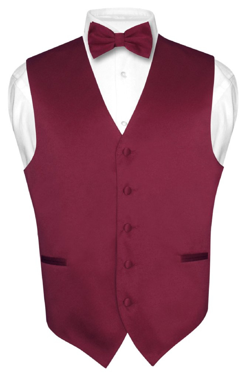 New Vesuvio Napoli Men's paisley formal Tuxedo Vest Waistcoat_Necktie Burgundy 