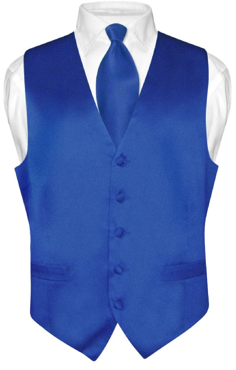 Royal Blue Vest and Neck Tie  Silk Solid Color Vest NeckTie Set