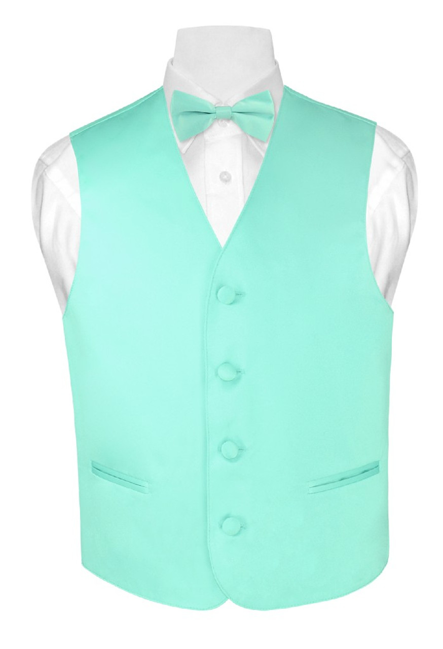 Boys Dress Vest Bow Tie Solid Aqua Green Color BowTie Set