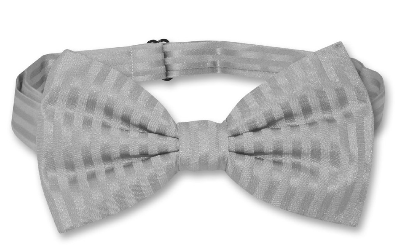 Mens Dress Vest BowTie Silver Grey Vertical Striped Gray Bow Tie Set
