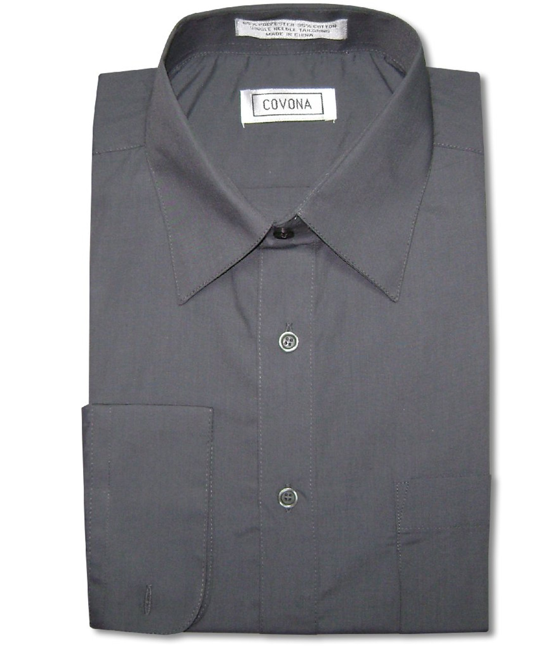 Mens Solid Charcoal Grey Color Dress Shirt with Convertible Cuffs