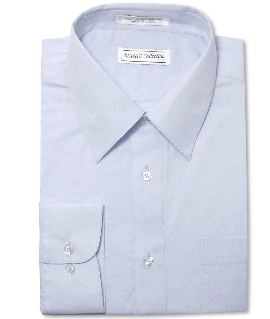 Biagio Mens All Cotton Power Blue Dress Shirt with Convertible Cuffs
