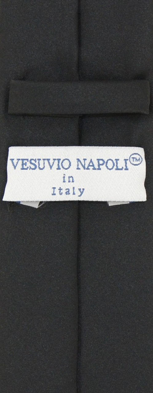 Vesuvio Napoli Solid Black Skinny NeckTie Handkerchief Mens Tie Set