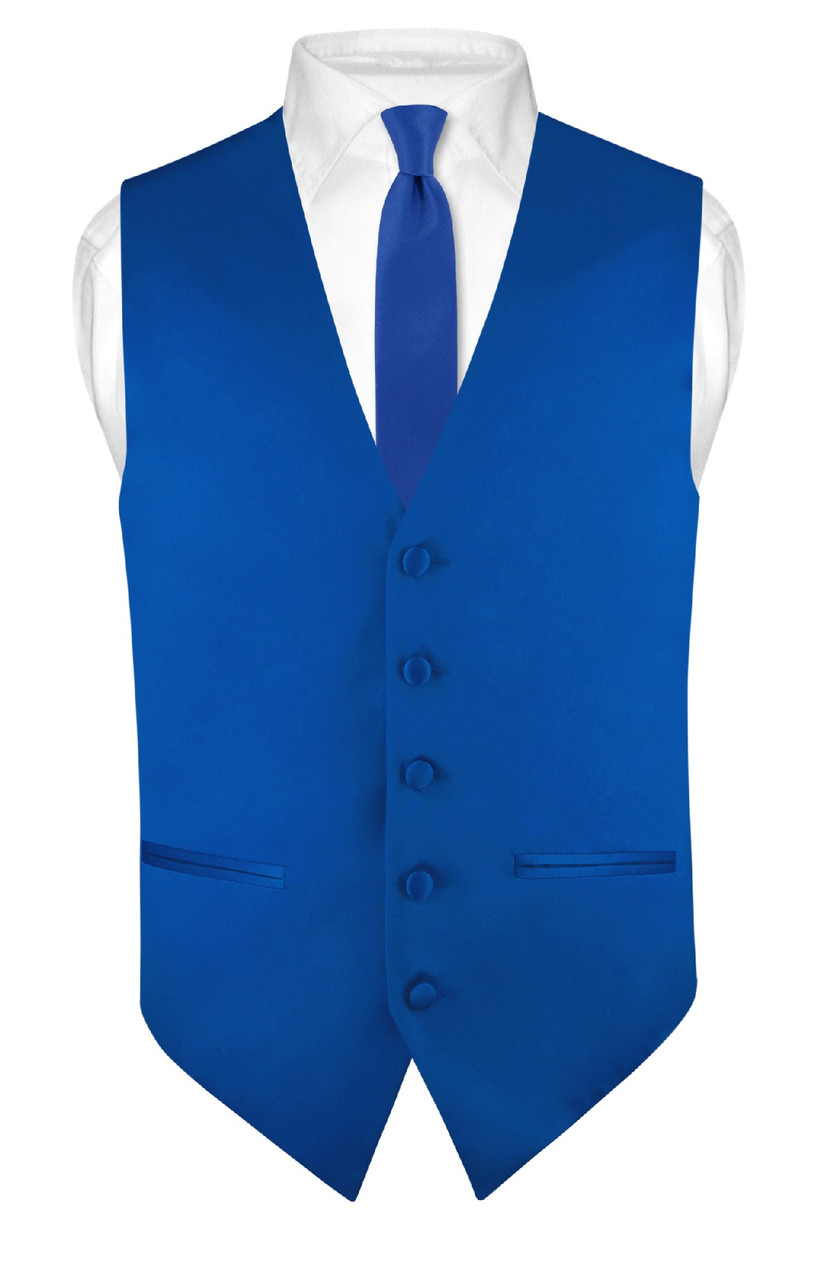 Slim Fit Royal Blue Vest | Mens Solid Dress Vest Tie Hanky Set