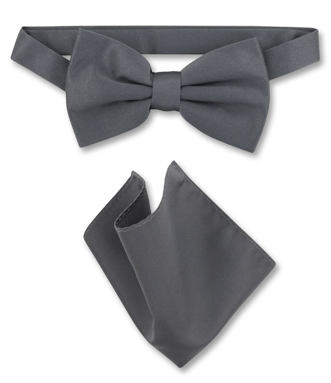 Charcoal Grey Bow Tie And Handkerchief Set | Mens Bowtie Set