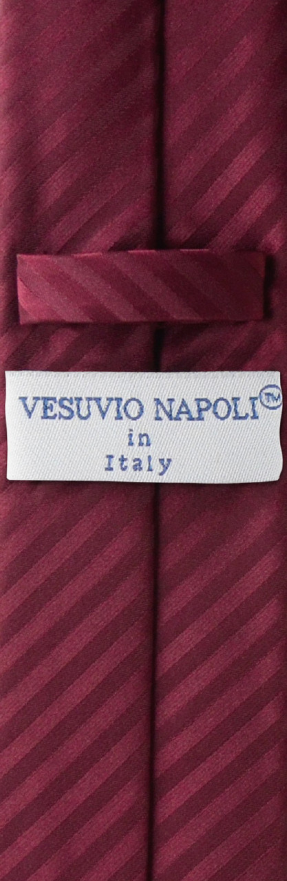 Burgundy Vertical Stripe Skinny Tie Handkerchief Set | Necktie Set