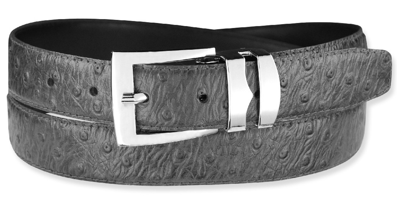 Rad Ostrich Pattern Black Color Bonded Leather Men's Belt Gold-Tone Buckle Regular, Size: 40