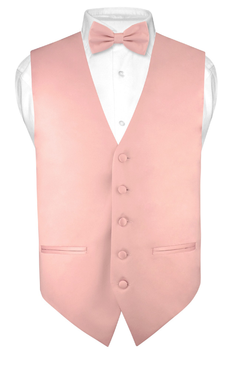 Mens SLIM FIT Dress Vest BowTie Solid Dusty Pink Color Bow Tie Handkerchief  Set