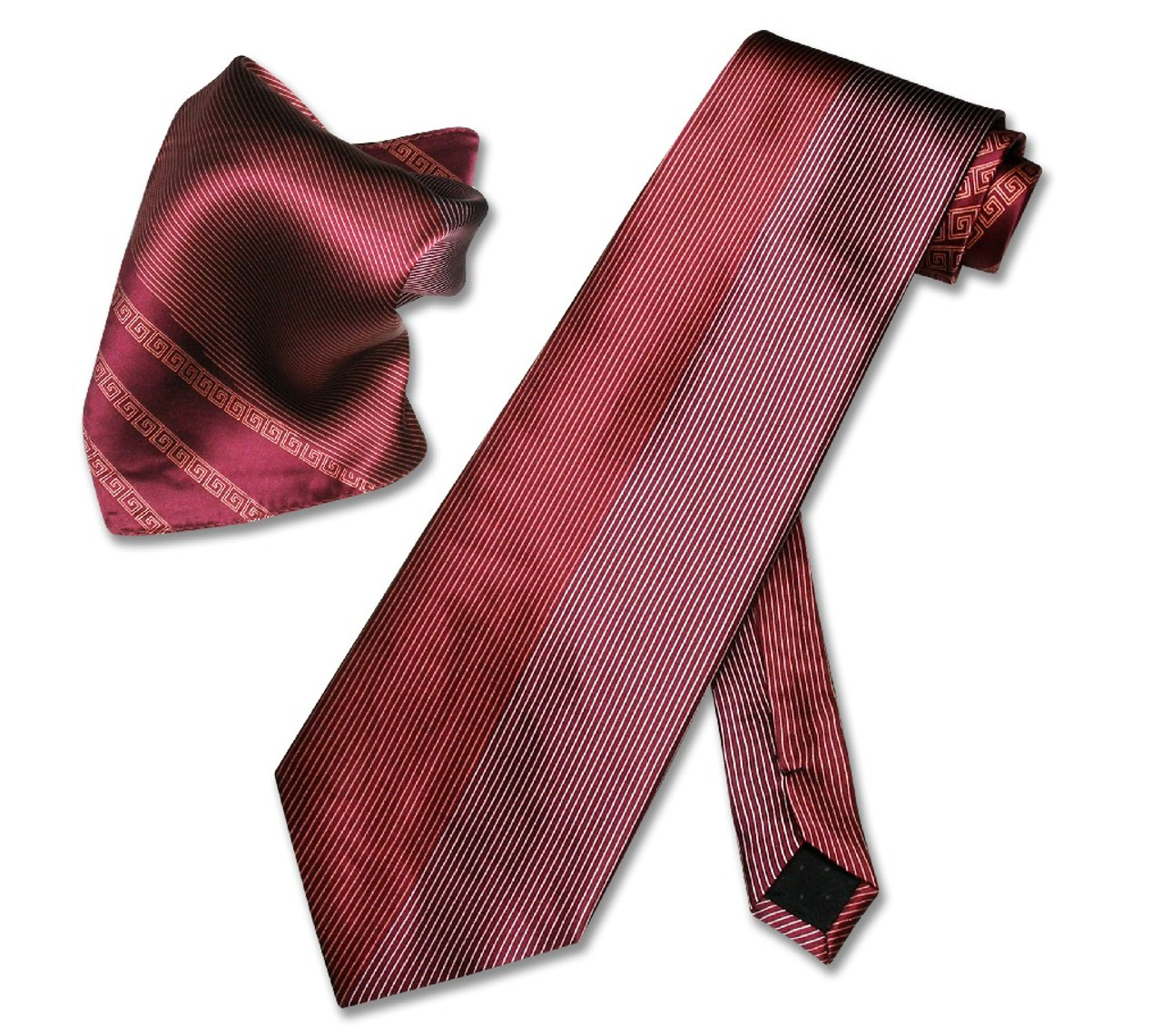 Silk Red & White Design NeckTie Handkerchief Matching Mens Tie Set