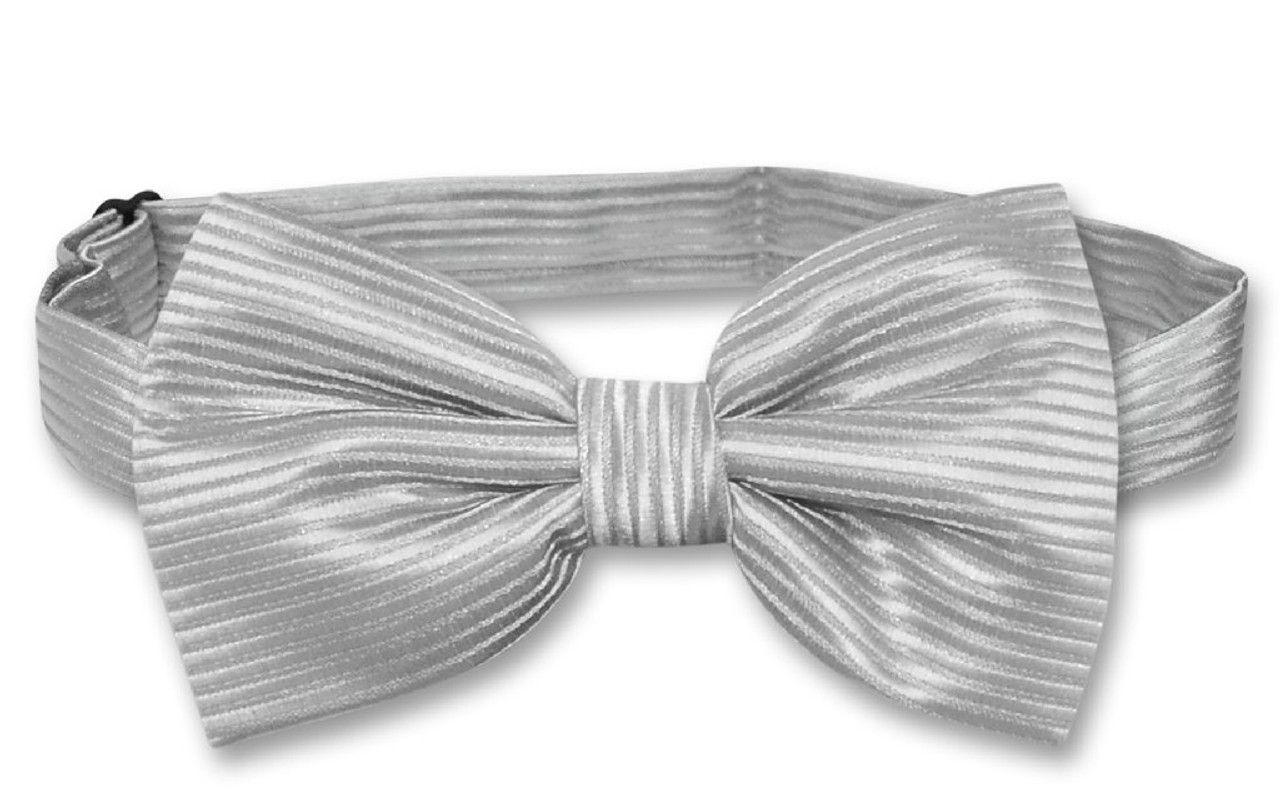 Vesuvio Napoli BowTie Silver Grey Horizontal Stripe Mens Bow Tie