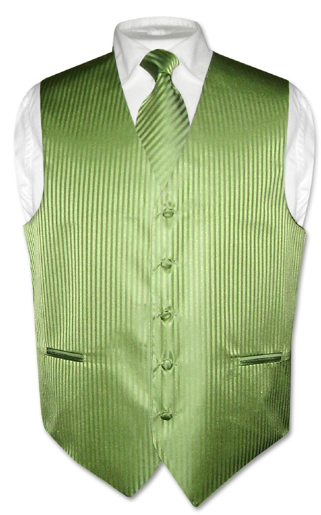 Mens Dress Vest NeckTie Spinach Green 