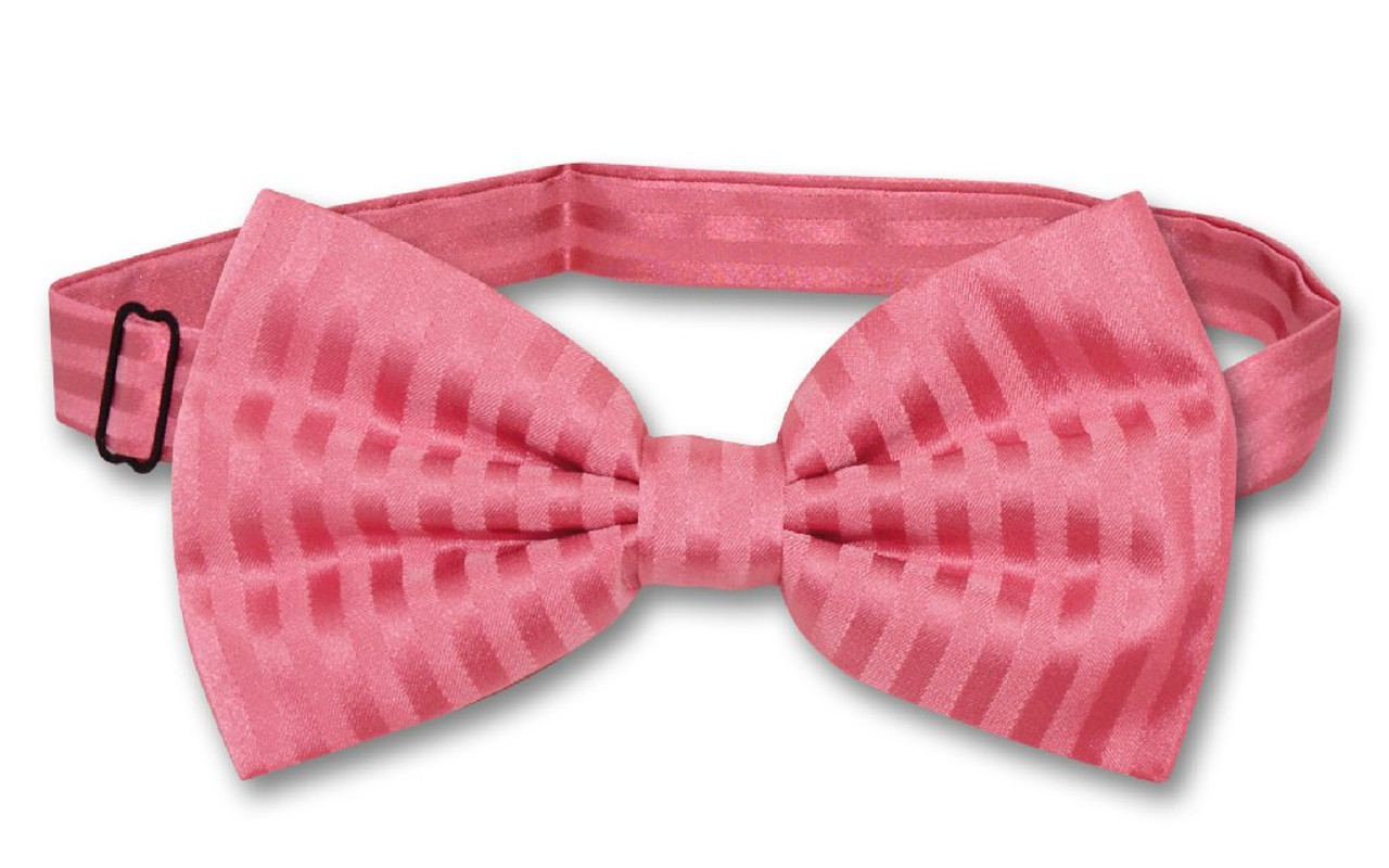 Mens Dress Vest BowTie Coral Pink Color Vertical Striped Bow Tie Set