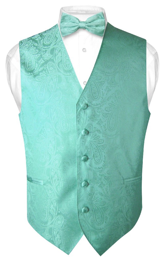 Mens Paisley Design Dress Vest \u0026 Bow 