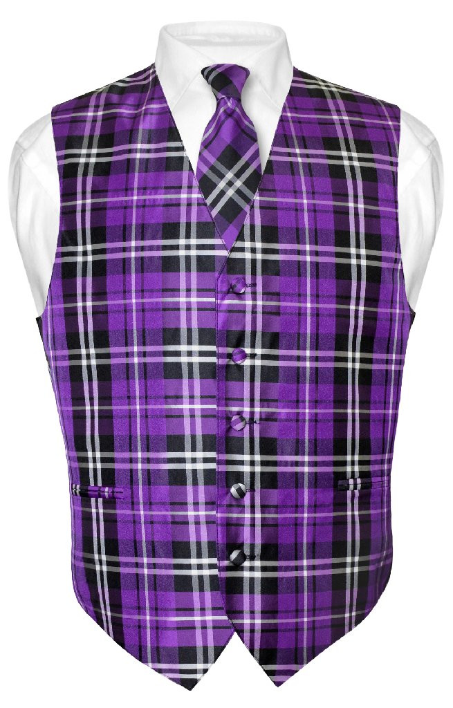 black vest purple tie