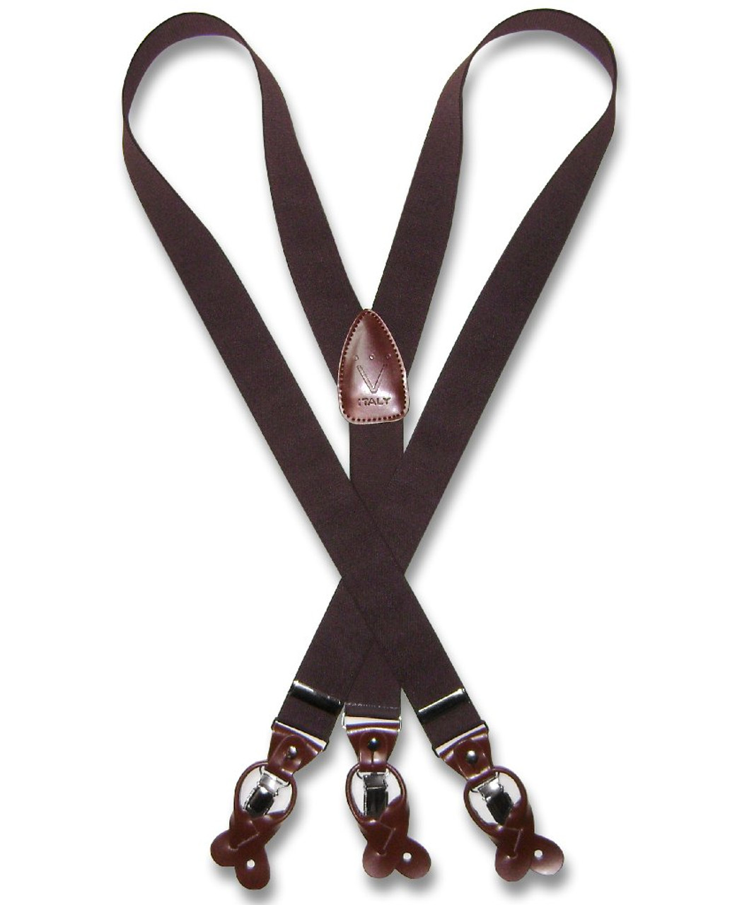 Adjustable Brown Leather Suspenders Braces for Men with Button