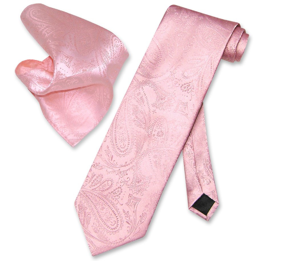 BLACK w Lt. PINK Polka Dots NeckTie Handkerchief Matching Tie Set - Men's Neck Ties - Mens Dress Tie - Trendy Mens Ties