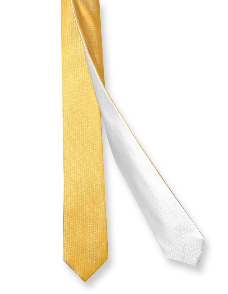Biagio Two-Sided Men's Neck Tie - Solid Gold & White Reversible Tie, 57" Long, 2.25" Wide, 100% Polyester Silk-Feel