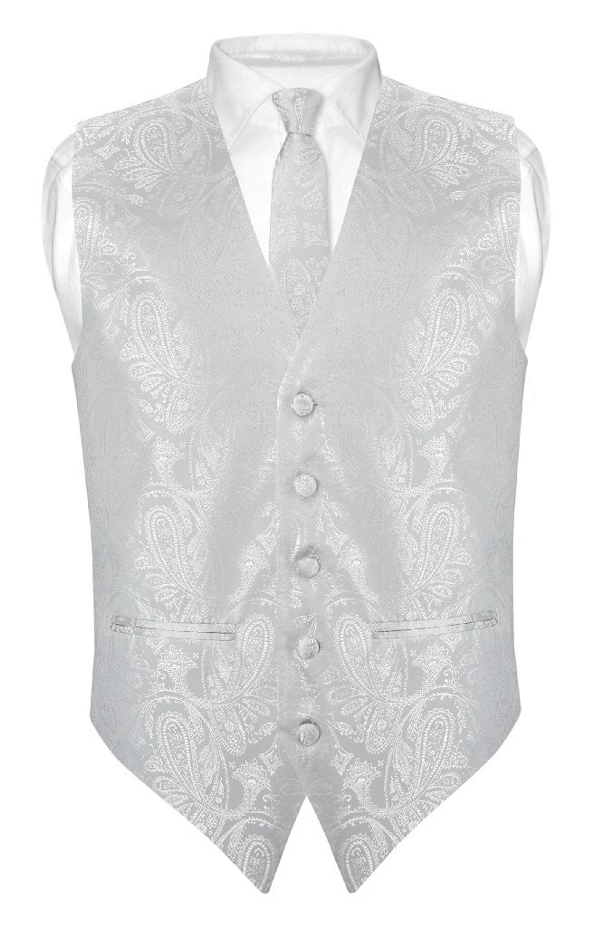 mens silver vest and tie
