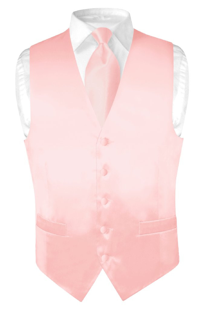 Pink Vest Pink NeckTie Silk Solid Pink Color Vest Neck Tie Set